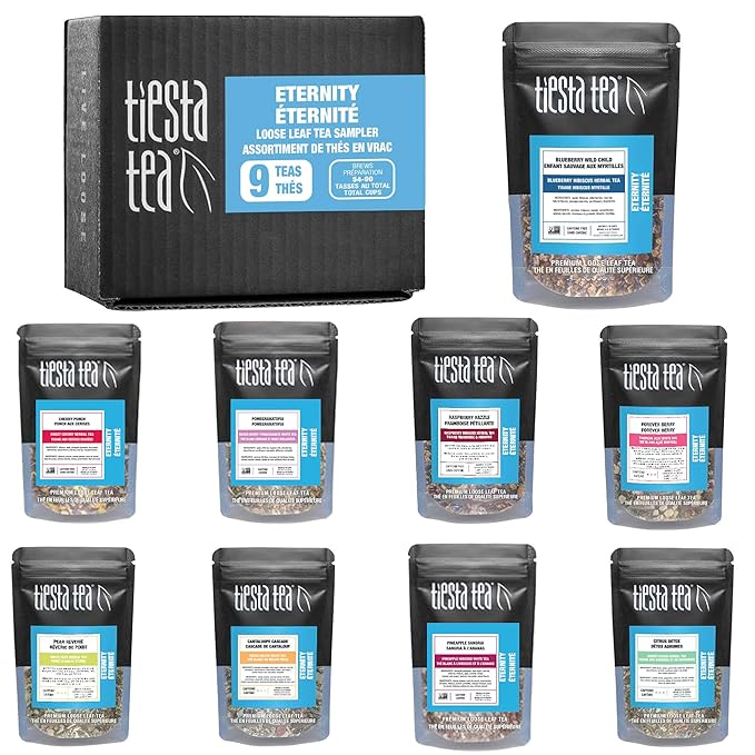Tiesta Tea - Eternity Sampler Dry Flight Set, Loose Leaf, High to No Caffeine, Makes Hot & Iced, Assorted Tea Sets with Herbal, White, Fruit Blends & More, 9 Resealable Sample Pouches