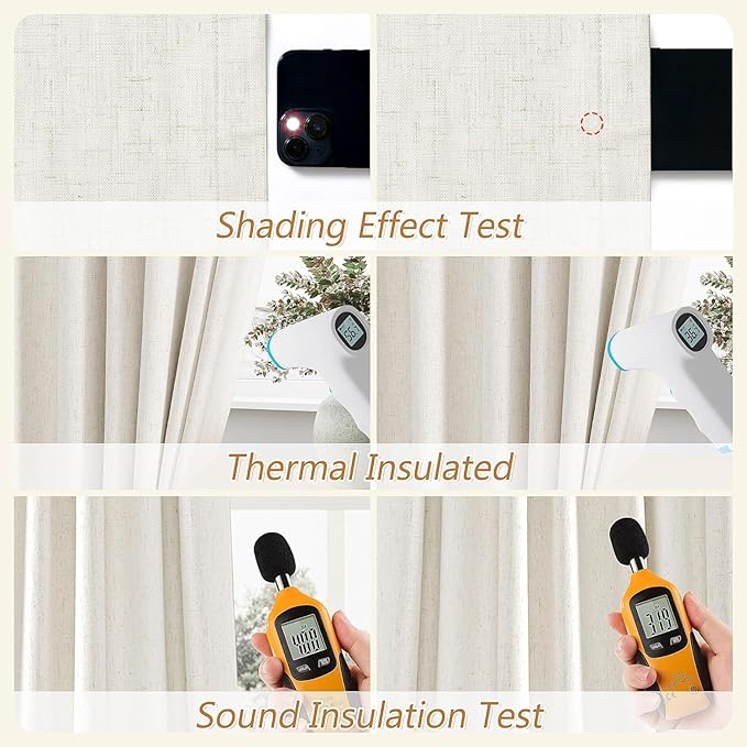 Guken Extra Long 100% Blackout Linen Curtains for Bedroom 108 Inches Long 9 FT Natural Cream Black Out Curtain Back Tab Room Darkening Window Drapes for Living Room 2 Panels Beige Ivory 42x108