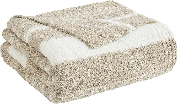 Soft Throw Blanket for Couch-Cozy Reversible Knitted Blankets | Lightweight Warm Fluffy Decor for Women, Mom, Her & Girls, Sofa, Chair, Bed, 50x70in,Khaki Stripe