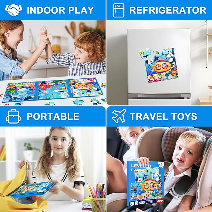 Magnetic Puzzles for Kids Ages 3-5, 3 in 1 Ocean World Toddlers Magnet Jigsaw Puzzle Book, Kids Travel Puzzles Toys, Preschool Learning Toy for Kids 3-8 Year (Ocean World)