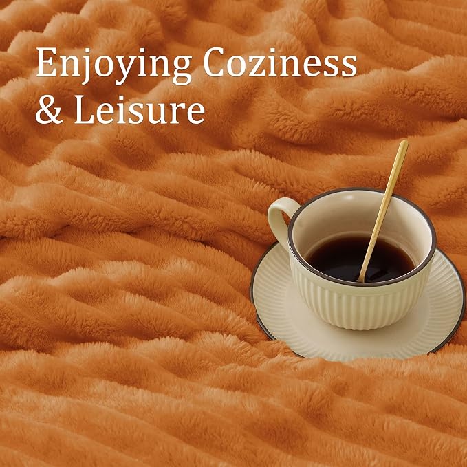 BEDELITE Ribbed Fleece Fall Throw Blanket for Couch, Burnt Orange, 50"x60" | Ultra-Soft Plush Fleece, Cozy, Warm Yet Lightweight, Ribbed Texture, Fall Decor, Machine Washable, Giftable, All-Season Use