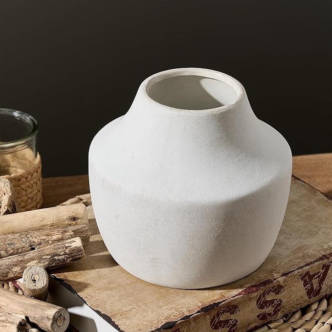 Mitt&Ditt Ceramic Flower Vase, 5.3 inch Off-White Farmhouse Rustic Vase, Handcrafted Weathered Pottery Vases, Small Flower Terracotta Vases for Home Decor, Living Room, Table, Shelf
