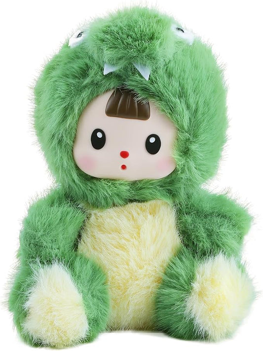 Plush Figure Toys, Plush Toys with Vinyl Face Green Dinasour Shaped for Girls Boys Kids Lovers, Kawaii Cute Vinyl Figurines Doll Stuffed Animals Gifts for Collectibles Home Decor Birthday Christmas