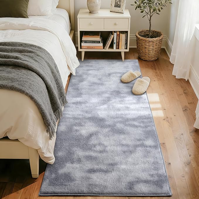 FinRèc 2x8 Washable Runner Rugs for Kitchen Hallway Bedroom, Low Pile Thin Ultra Soft Shag Rug, Non-Slip Carpet Indoor for Home Decor (Tie-dye Grey)