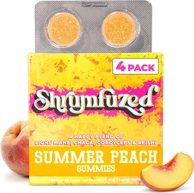 Shrumfuzed Mushroom Gummies | Nootropic Mushroom Supplement with Lion's Mane, Reishi, Cordyceps & Chaga | 4 Count, Summer Peach