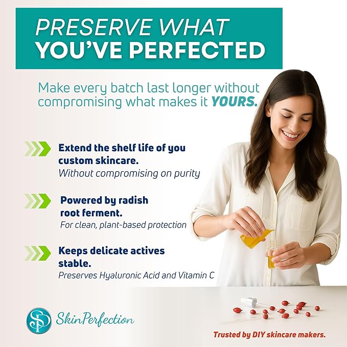 Skin Perfection Leucidal Liquid - Natural Preservative Alternative for Lotion Making - Vitamin C Serum & Hyaluronic Acid Body Lotion Creams - Water Soluble DIY Skincare Cosmetics
