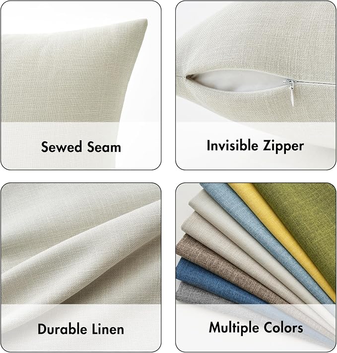 MIULEE Pack of 2 Decorative Linen Burlap Pillow Covers Farmhouse Boho Accent Pillowcases for Sofa Car Couch Bedroom Living Room Decor 18x18 Inch Greyish White