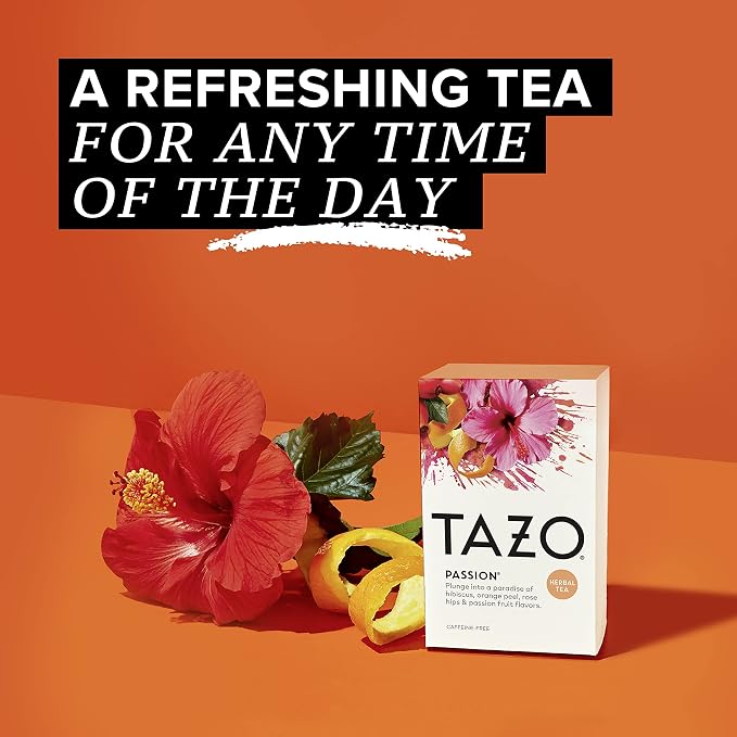 TAZO Passion Herbal Tea Bags, Iced or Hot, Caffeine-Free, 120 Total Tea Bags (20ct - Pack of 6)