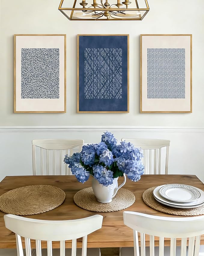 Drsoum Blue Mid-Century Modern Framed Wall Art Large 16x24in Minimalist Abstract Boho Wall Decor Geometric Artwork Kitchen Dining Room Natural Framed