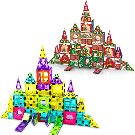 250 PCS Magnetic Tiles for Kids,Magnetic Blocks for Kids with Christmas Theme, Magnetic Building Blocks Set, 3D SETM Educational Toddler Toys