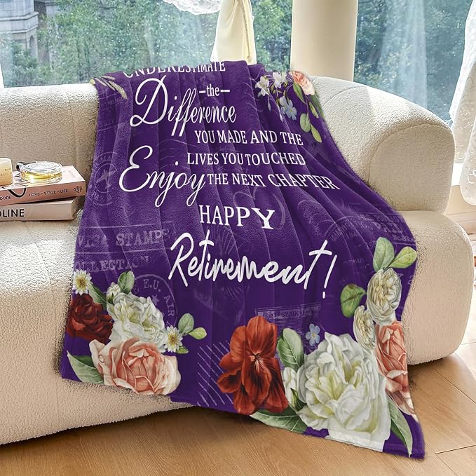 Retirement Gift for Woman 2026, Purple Retirement Blanket for Women 60"x50" | Happy Retired Gifts, Soft Purple Retirement Throw for Retiring Coworker, Teacher, Nurse, Mom, Farewell & Going Away Gift