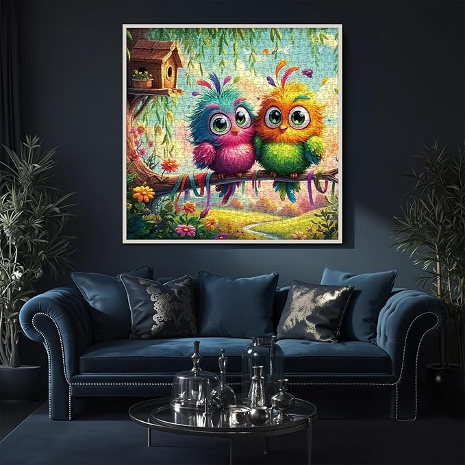 Funny Bird Puzzles for Adults 1000 Pieces Nature, Colorful Chick Flower Garden Art Jigsaw Puzzles, Cute Wildlife Aesthetic Impossible Hard Difficult Puzzle
