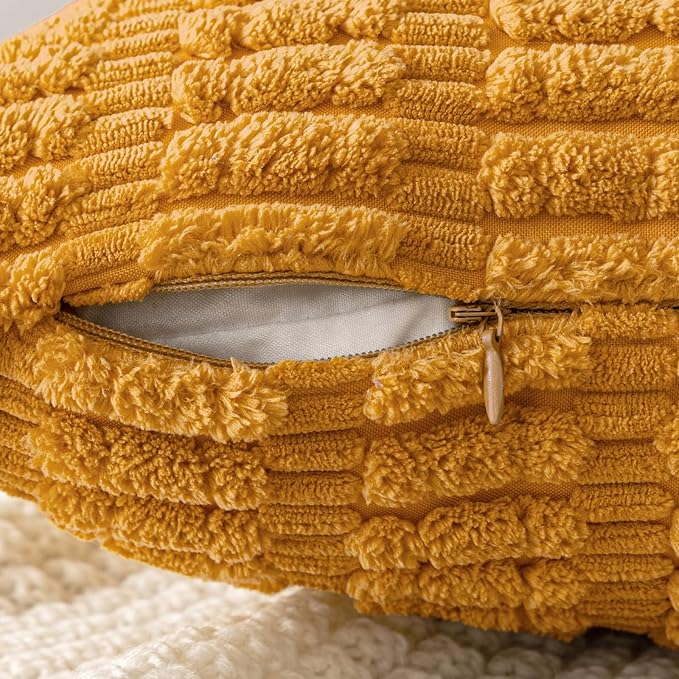 MIULEE Corduroy Decorative Throw Pillow Covers 18x18 Gold Yellow Pack of 2 | Soft Boho Striped Pillow Covers Modern Farmhouse Home Decor For Sofa Living Room Couch Bed
