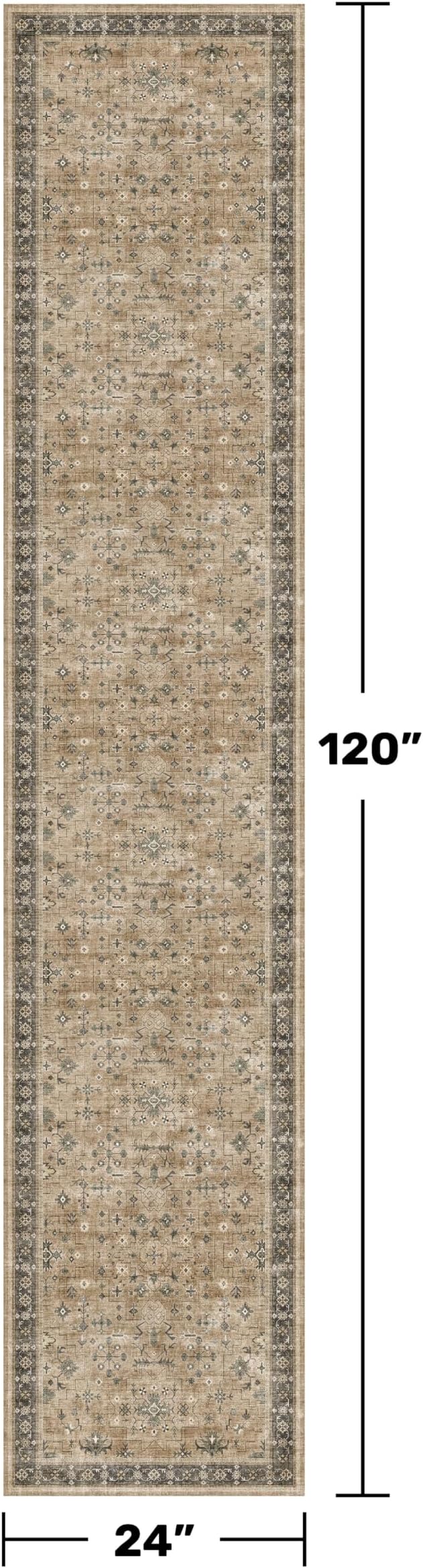 Washable Natural Sage 2x10 Entryway Long Runners for Hallways, Kitchen Floor Mat for Indoor Entrance, Taupe Vintage Earthy Decor, Non-Slip Stain Resistant Low-Pile Throw Rug