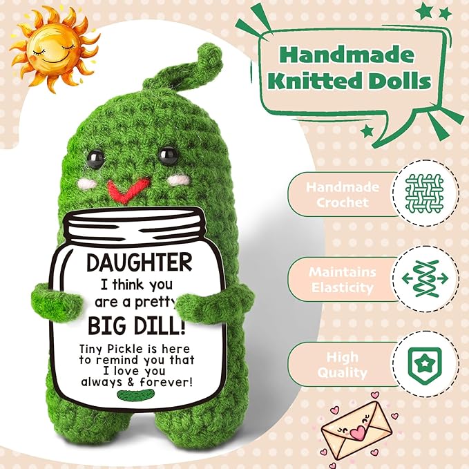 MAMAGIFTREE Christmas Daughter Gifts Pickle Plush Crochet Birthday Gifts for Daughter, Thanksgiving Basket - You're a Big Dill! Funny Crochet Pickle Doll, Unique Gifts for Daughter in Law Gifts
