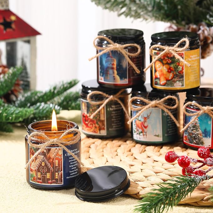 MTLEE 6 Pcs Christmas Candles Gifts Bulk Scented Candle Jars for Coworkers Women Aromatherapy Candles for Home Xmas Birthday Gifts Yoga(Retro Style)