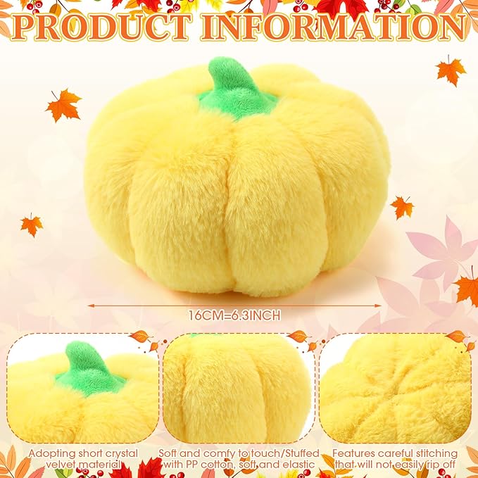 4 Pcs Pumpkin Pillows Fall Halloween Pumpkin Stuffed Animals Rabbit Hair Plush Toys Fluffy Thanksgiving Decor Throw Pillows Gifts for Kids for Home Bedroom Sofa Couch(White,Yellow)