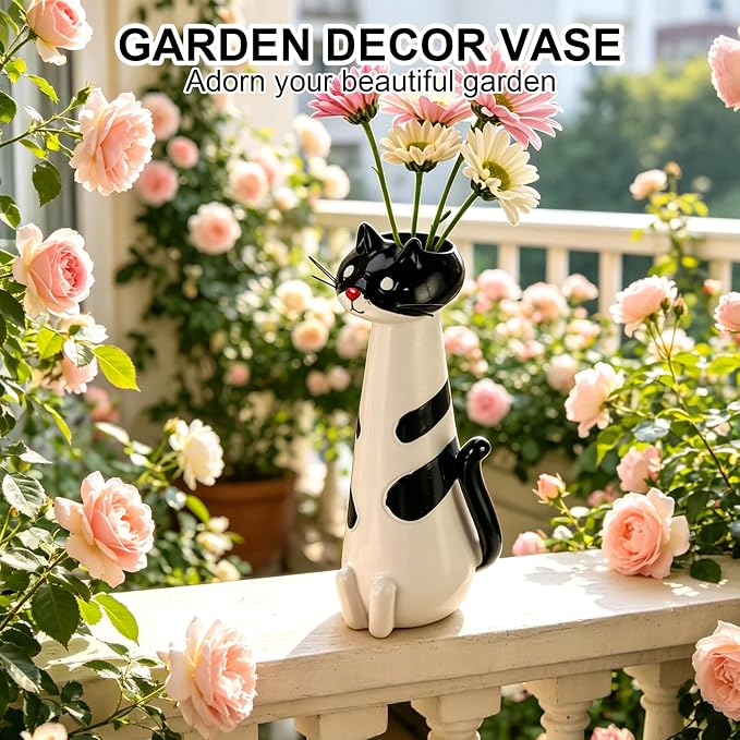 Cat Vase Planter, Cute Cat Figurine Flower Pot, Unique Decorative Resin Planter for Indoor Small Plants, Whimsical Desktop Ornament, Creative Housewarming Gift (Quirky Cat Vase)