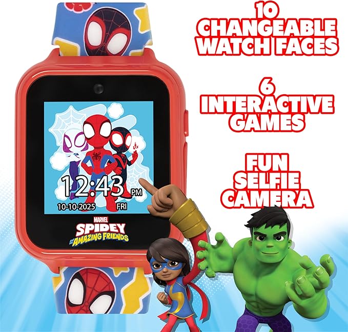 Marvel Spidey and His Amazing Friends Interactive Kids Smart Watch with Camera Games Voice Recorder Calculator Pedometer Colorful Silicone Strap Fits Wrists 5.5" to 8"