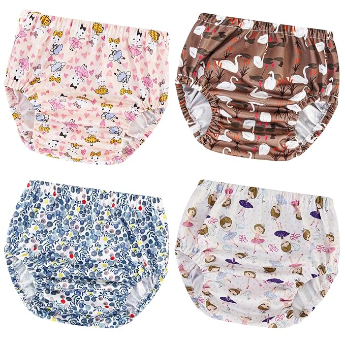 Joyo roy 4Pcs Diaper Covers for Girls Training Underwear for Girls 3T Rubber Pants for Toddlers Plastic Diaper Covers for Swimming Plastic Underwear for Potty Training Rubber Pants for Babies 3T