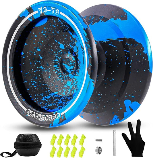 WATIEOBOO yoyo Professional, Metal Responsive Yoyo for Kids Unresponsive Yoyos for Adults with Unresponsive Bearings Kits, Glove and 10 Replacement Yo-yos Strings - Black Blue