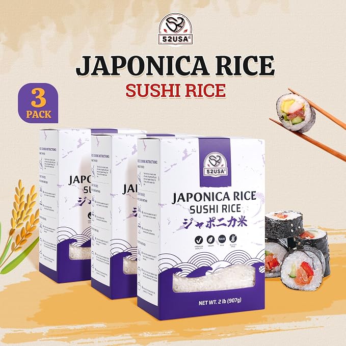 52USA Sushi Rice 2 Pound (Pack of 3), Premium Short Grain Rice 96 Ounce (2721g), Gluten-Free, Vegan, White Sticky Rice for Sushi and Japanese Food