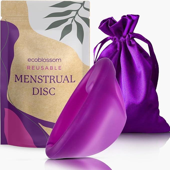 Ecoblossom Reusable Menstrual Disc - Menstrual Cup - Soft Period Disc for Women Designed with Tab, Medical-Grade Silicone Period Cup (Medium - Violet)