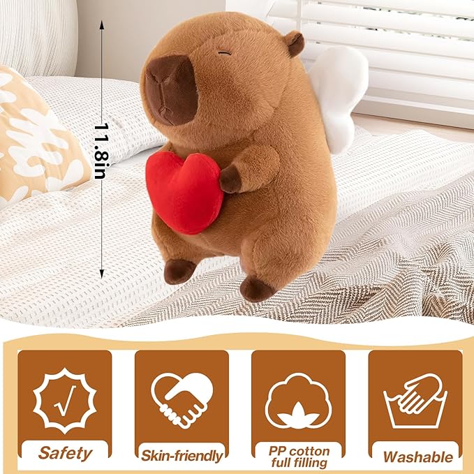 Capybara Plush-11.8Inch Loving Soft Capybara Stuffed Animal Toys with Holding Heart- Adorable Soft Capibara Pillow Toy Plushies - Perfect Capybara Sweet Birthday Gifts for Girls and Boys