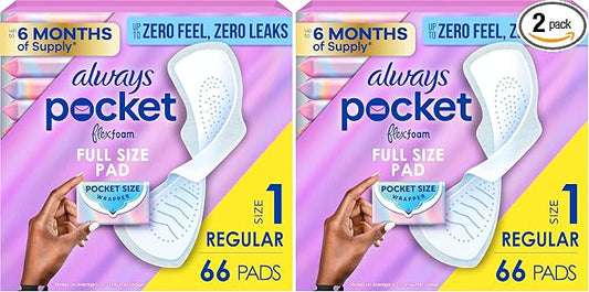 Always Pocket Feminine Pads with FlexFoam,Size 1,Regular,with Wings,Unscented,66 Count (Pack of 2)