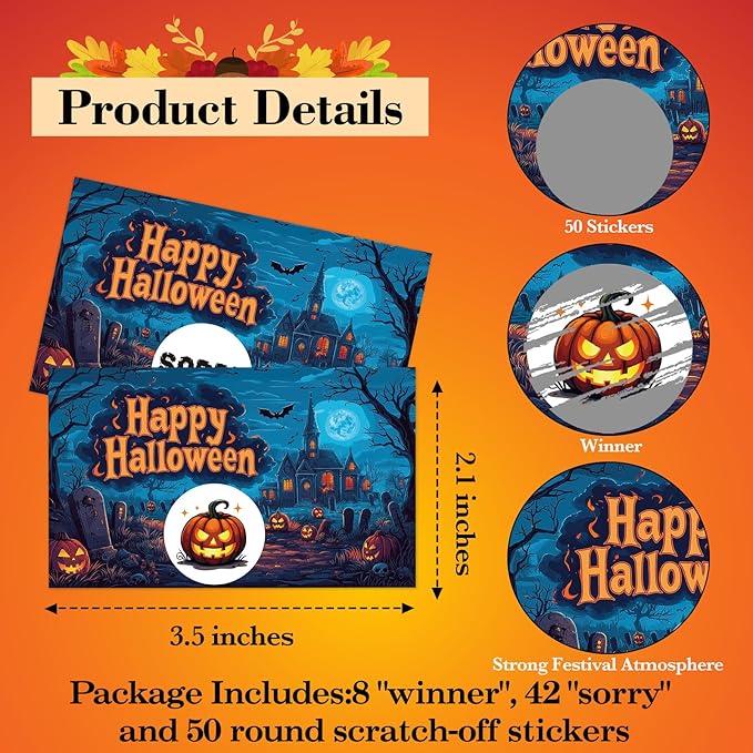 Halloween Scratch Off Cards, 50 Pumpkin Scratch Off Tickets, Spooky Party Game Cards for Adults Family Groups Supplies Classroom Activities - B07