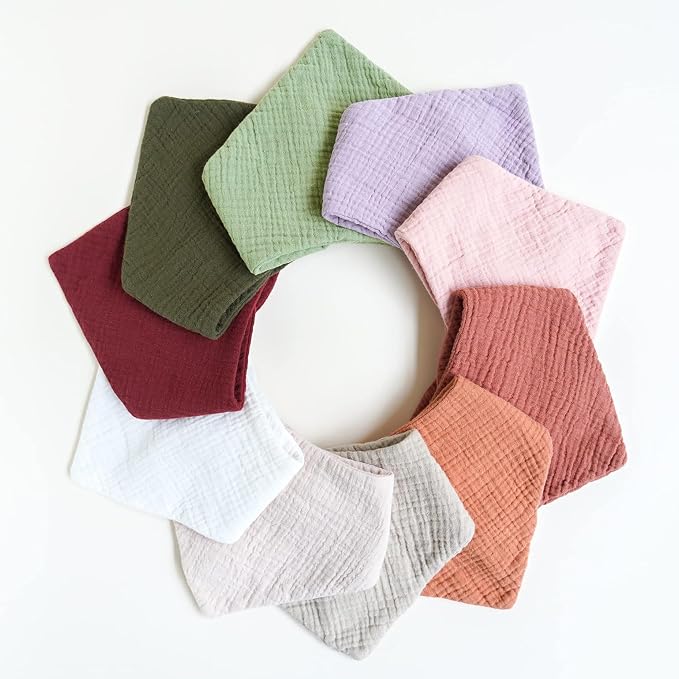 Konssy Muslin Baby Bibs 10 Pack Baby Bandana Drool Bibs 100% Cotton for Unisex Boys Girls
