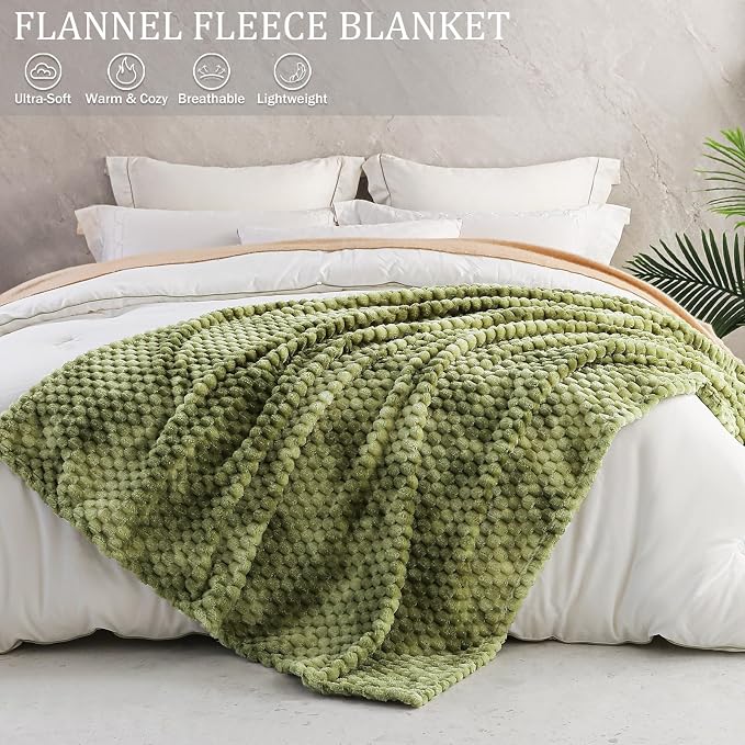Exclusivo Mezcla 3D Fleece Twin Size Blanket for Bed, Tie-dye Olive | Extra Soft Fuzzy Plush Lightweight Bed Blankets, Cozy Fluffy Decorative Blankets for All Seasons, 90x66 Inches