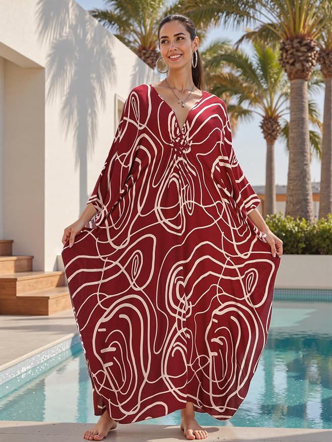 Mumu Dresses for Women Plus Size, Bohemian Kaftan Beach Cover Up Long Maxi Nightgown Soft Loungewear