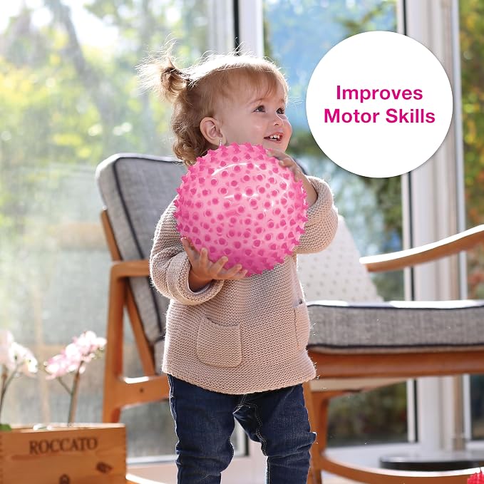 Edushape The Original Sensory Ball for Baby - 7" Transparent Pink Color Baby Ball that Helps Enhance Gross Motor Skills for Kids Aged 6 Months & Up - Vibrant, Colorful & Unique Toddler Ball