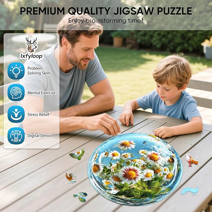 Ixfyloop Wooden Puzzles for Adults Wood Puzzles Adult Daisy Puzzle Wood Puzzles for Adults Wooden, Flower Puzzle Adult Wooden Puzzles,Unique Design Birthday Gift 200 Pieces 11.2 X11.2 Inch