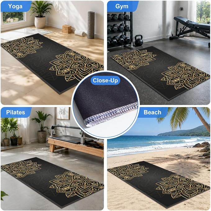 Yoga Mat Towel, Hot Yoga Non Slip with 4 Corner Pockets, 74 x 26 in | Soft Absorbent Microfiber With Four Corner Pockets, Fits Over Yoga Mats For Hot Yoga, Pilates, Gym, And Travel