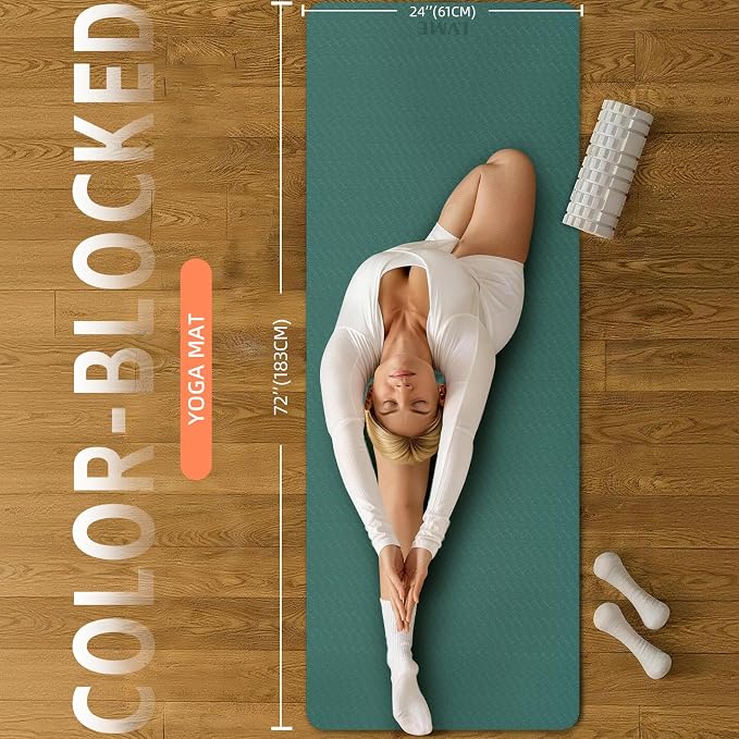 Thick Yoga Mat 72"x24" – 1/4" or 2/5" Option | Non-slip & anti-tear TPE, lightweight with carrying strap, beginner-friendly for women & men, yoga/pilates/floor workout