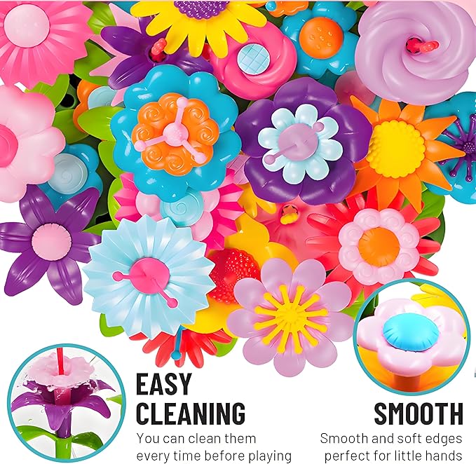 FUNZBO 138pcs Flower Garden Building Set - Easter Spring Toys for 3 4 5 6 7 Years Old Girl, Sorting & Stacking Building Block, STEM Montessori Educational Toy for Kid Toddler Birthday Gift