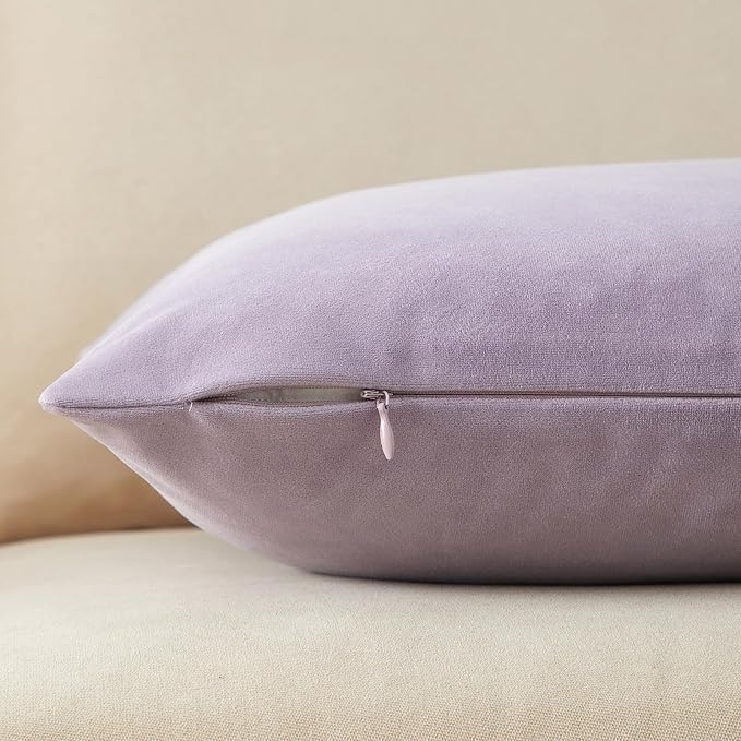 JUSPURBET 16x16 Decorative Velvet Throw Pillow Covers Cases Set of 2,Lilac | Modern Soft Cushion Covers with Hidden Zipper for Couch Sofa Bed Living Room Bedroom Home Decor