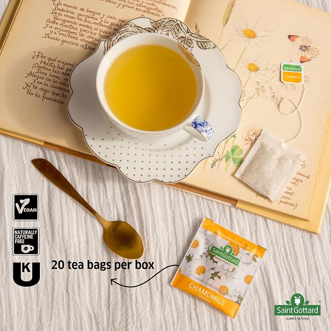 [Chamomile] Saint Gottard Herbal Tea – Caffeine-Free Herbal Infusion, Natural Ingredients, Hot or Iced Tea, Organic Premium Flavor Blend, Aromatic & Smooth Taste, 40 tea bags
