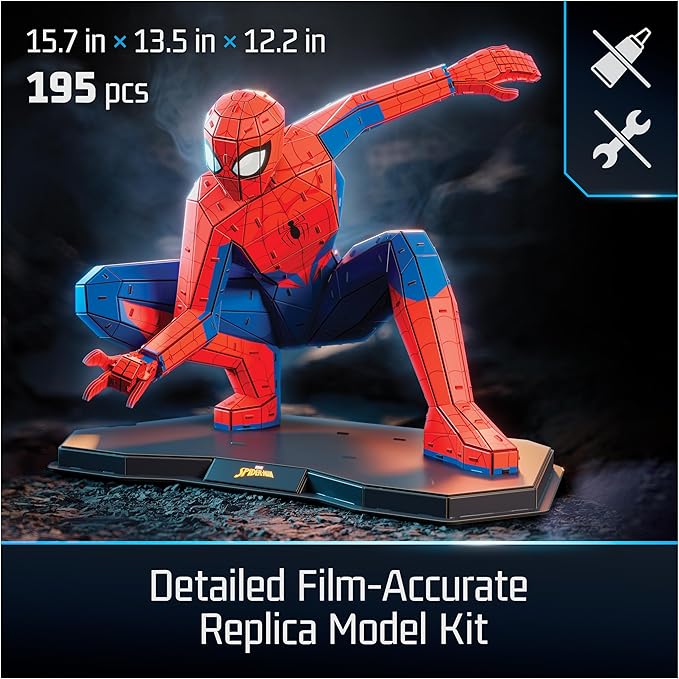 4D Build, Marvel Spider Man 3D Puzzle Model Kit Full-Body Pose, Marvel Collectibles & Desk Décor, Adult Puzzles, Building Toys, 195 Pieces, 3D Puzzles, Gift Ideas for Ages 12 & Up