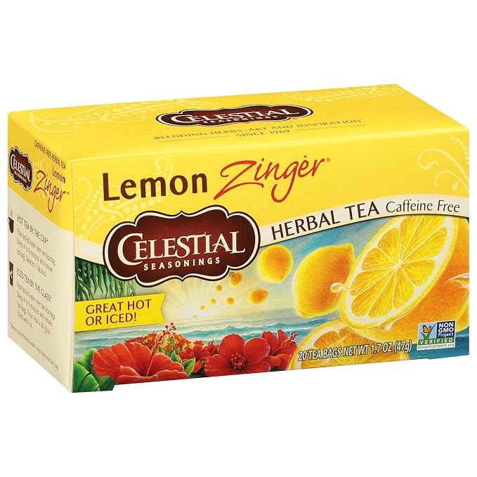 Celestial Seasonings Lemon Zinger Herbal Tea Box, Caffeine Free, 20 Tea Bags (Pack of 2)