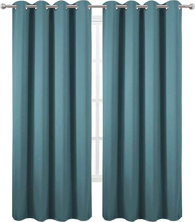 LEMOMO Sea Teal Thermal Blackout Curtains/52 x 108 Inch/Set of 2 Panels Room Darkening Curtains for Bedroom