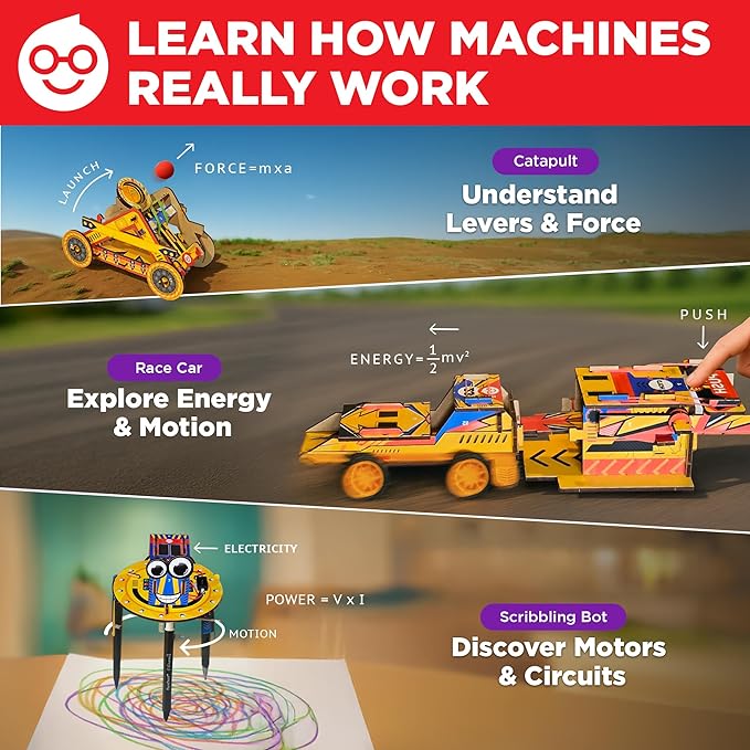 Doctor Jupiter Ultimate Engineering Kit for Kids Ages 8+ | Build Your Own Catapult, Race Car & Scribbling Robot | Birthday Gift Ideas for Boys & Girls 8-9-10-11-12 Year Olds | STEM Kit,Educational Toy