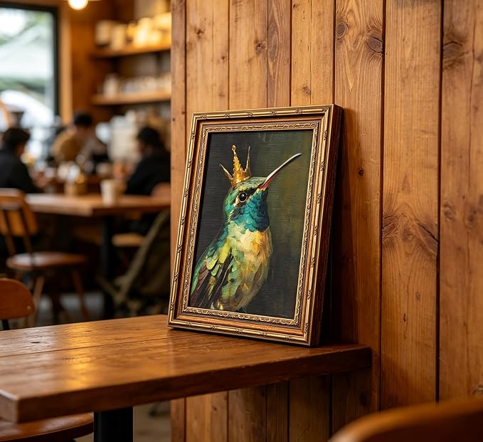 Vintage Gold Framed Canvas Wall Art Whimsical Hummingbird Painting Picture Wall Decor Boho Bird Poster Print Artwork for Living Room Bedroom Home Decoration