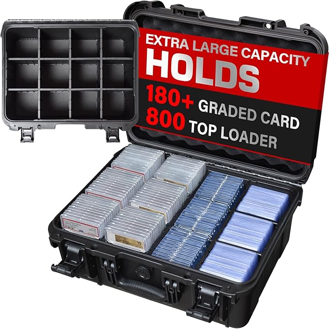 Turokacase Graded Card Case Storage Box – Extra Large Trading Card Storage Box with 8 Adjustable Dividers – Baseball & Sports Card Storage Case – Fits PSA, BGS, SGC, Toploaders & Magnetic Holders