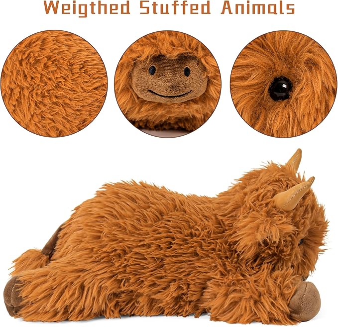 5lbs Highland Cow Weighted Stuffed Animals, 22in Giant Highland Cow Gift Plush Toy,Adorable Stuffed Animal for Kids and Adults Highland Cattle Plushie Pillow Decor