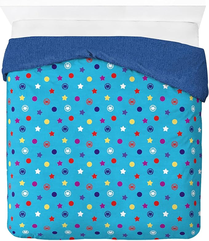 Jay Franco Duvet Cover Set – 3 Piece Comforter Cover and Sham Set, Super Soft Cozy Kids Bedding (Insert Not Included) Blue - Spidey & Friends, Full
