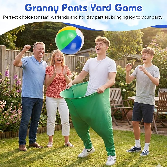 2 Pcs Granny Pants Yard Game, Granny Pants Outdoor Game with 16 Six-Color Bouncy Ball and 2 Air Pump, Team Relay Family Reunion Party Field Game Sets
