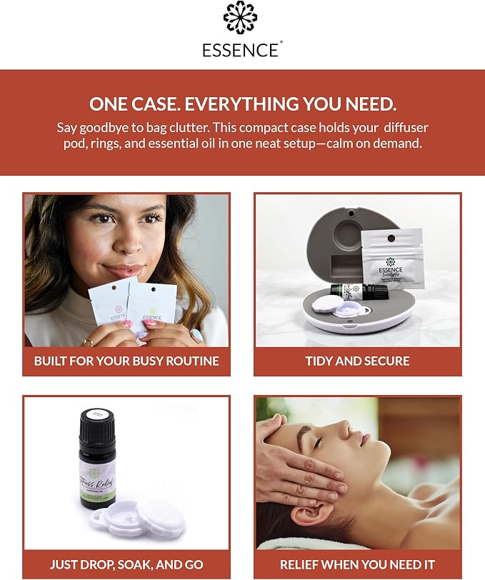 Essence Pearl Travel Case | Nausea Relief Essential Oil | Aromatherapy Nasal Diffuser & Essential Oil Carrying Case | Peppermint, Ginger & Fennel Oil Blend | Travel-Friendly Kit | White Pod